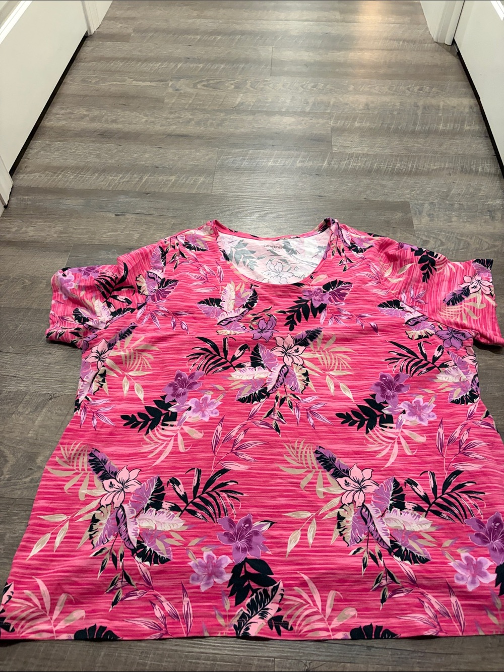 Catherines Pink Floral Scoop Neck Short Sleeve Top